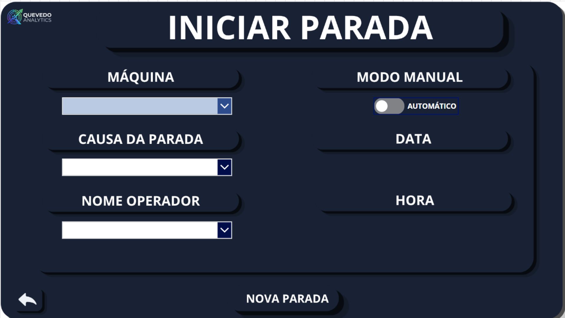 Tela Iniciar Parada — modo automático